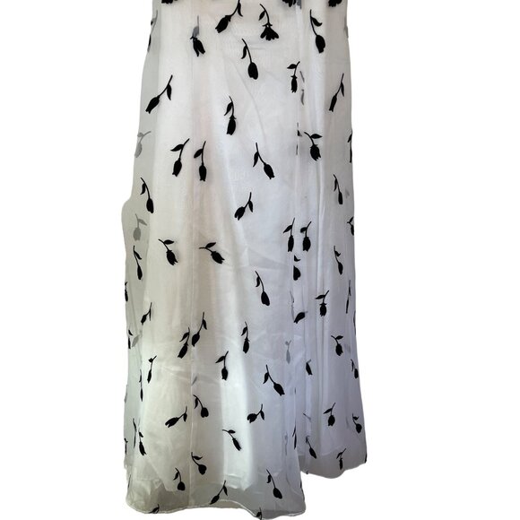 Masquerade Prom Wedding Dress 9/10 White Black Floral Spaghetti Strap Vintage - Picture 6 of 10